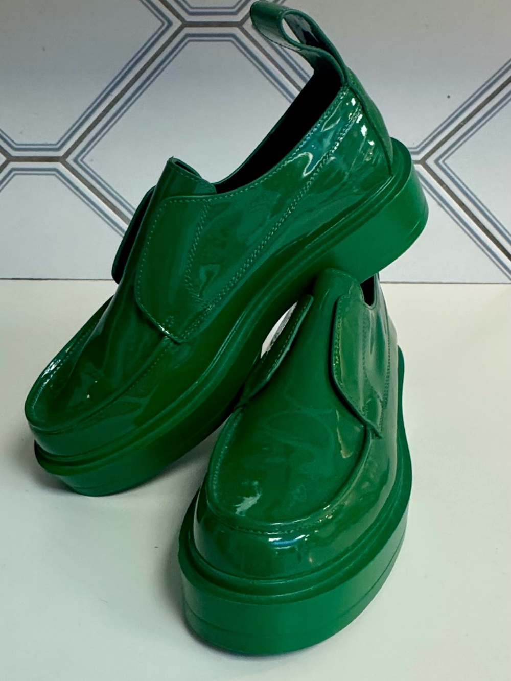 Paolo Conte Italy HTF RARE! Green Vinyl loafer slip-ons
